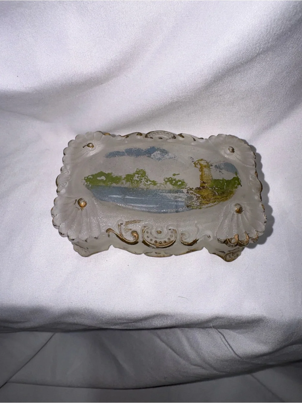 Antique hand painted glass dresser jar set
